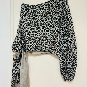 Leopard Print One-Shoulder Top with Tie Detail